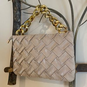 Champagne satin material hand or shoulder bag